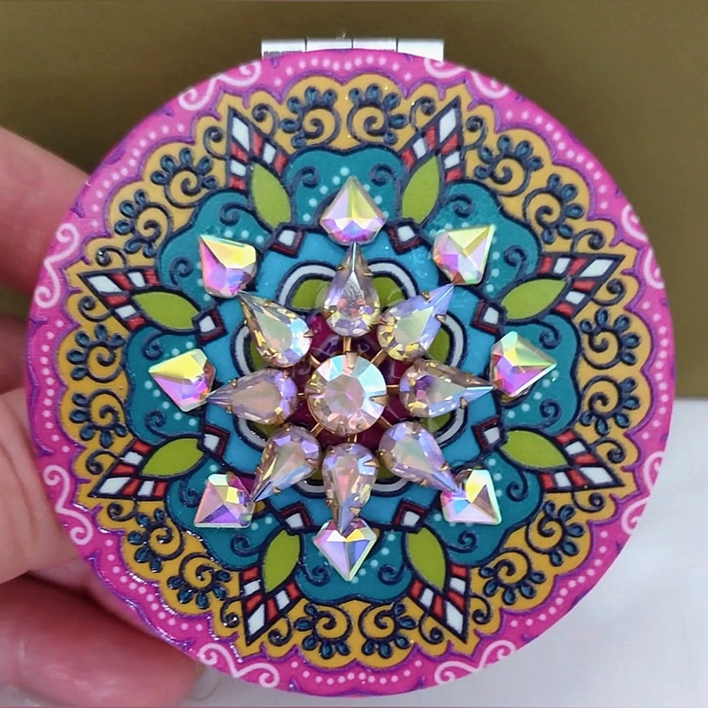 Mandala Design Jeweled Compact Mirror - Picture 5 of 9